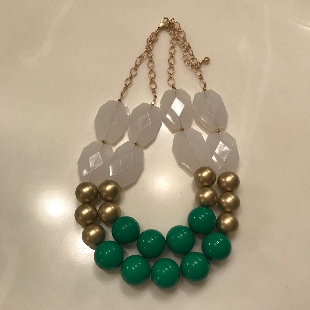White and Green with Gold statement necklace